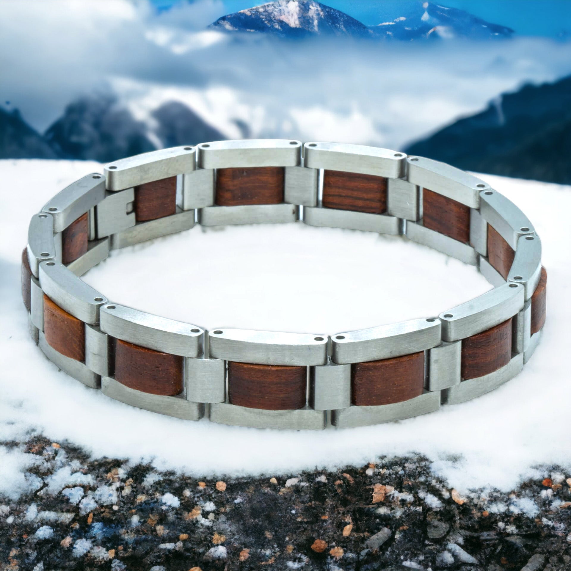 Mount Everest (Sandelhout + RVS) - Houten armband
