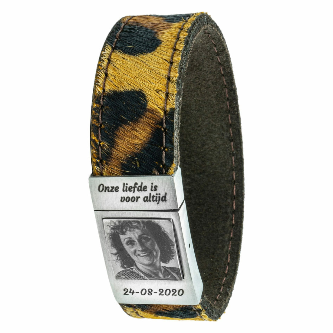 Leopard print leather Photo bracelet with your own photo