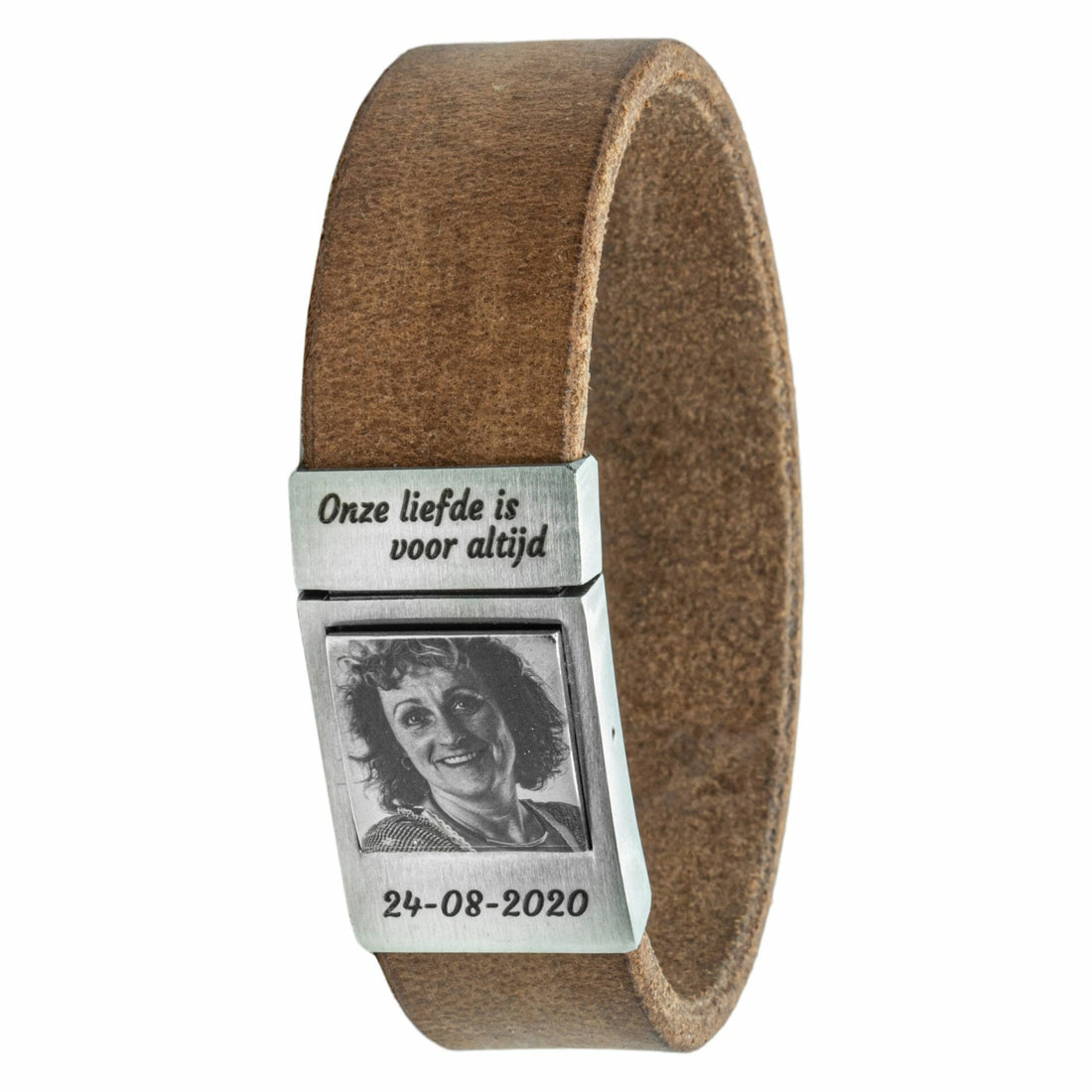 Photo bracelet with own photo Beige leather