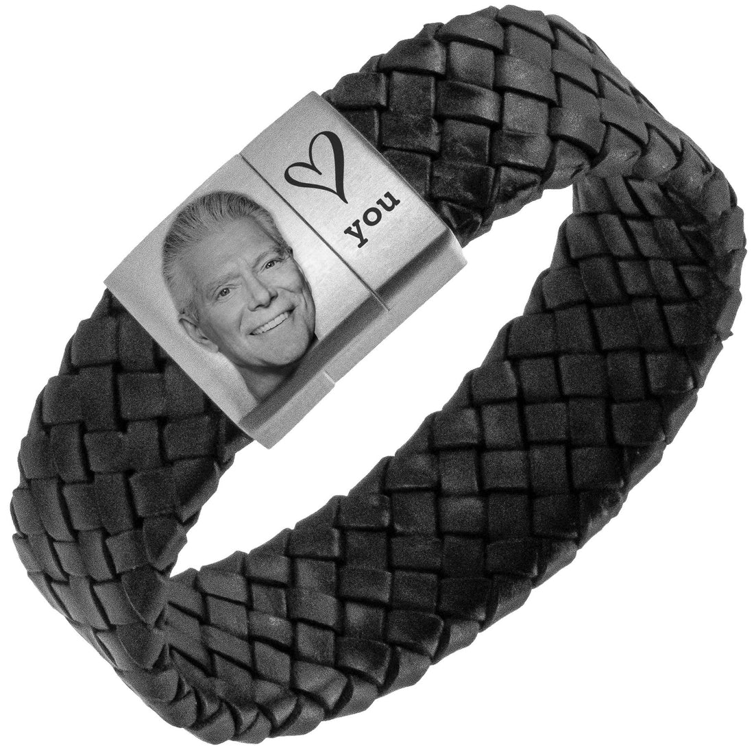 Photo bracelet with your own image - brown Braided leather bracelet with photo engraving